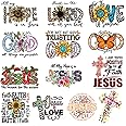 13Pcs Jesus God Iron on Stickers Decals Leopard Blessing Words Heat Transfer Decals Washable DIY Applique for T-Shirts Jackets Cowboy Backpacks Clothes