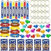 WPAZH 70Pcs Blue Birthday Theme Party Favors, Silicone Bracelets, Bubbles, Gift Bags, Gold Round Power Rings, Diamond Gems Decorations Supplies Stuffers Gifts Pirate Treasure Chest Hunt with Bag