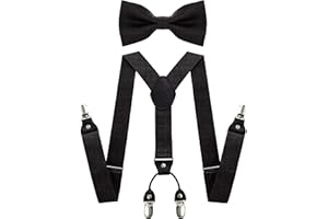 JEMYGINS Solid Color Suspender and Silk Bow Tie Sets for Men