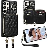 Keallce Case for Samsung Galaxy S25 Ultra 6.9'' Wallet Case,Crossbody Zipper Galaxy S25 Ultra Purse Wrist Strap Lanyard Handbag,RFID Blocking Card Slots,Flip Leather Cover for Samsung S25 Ultra,Black
