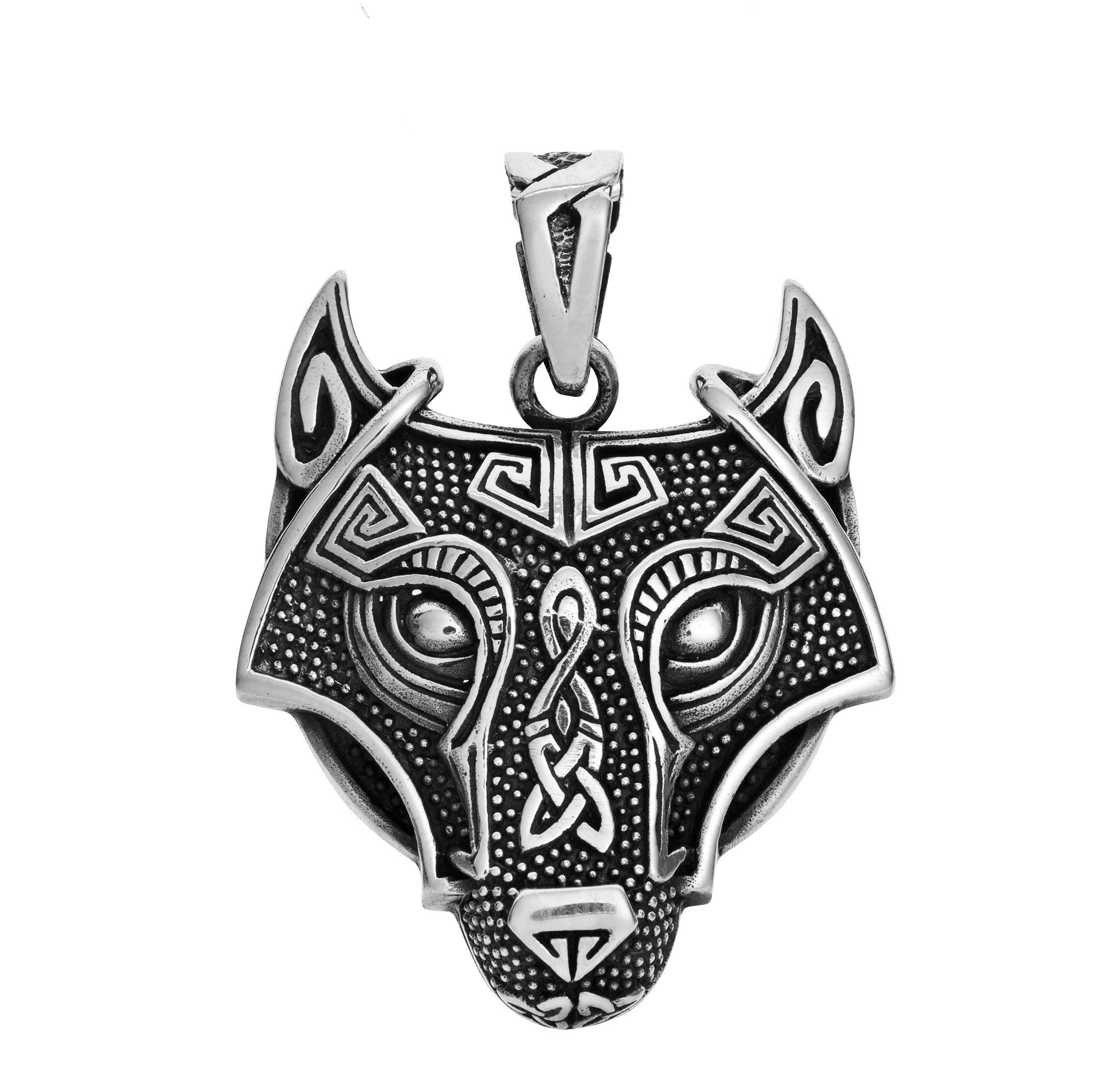 Treasure Bay 925 Sterling Silver Wolf Pendant Necklace for Mens Silver Necklace Pendant, Viking Celtic Fenrir Wolf Head Pendant