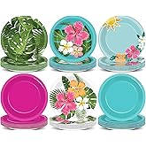 48 Pcs Ocean Girl Birthday Paper plates Hawaiian Tropical Luau Dessert Plates 7 Inch Summer Floral Party Decorations Hibiscus Palm Leaves Tableware for Cartoon Summer Beach Holiday BBQs Supplies