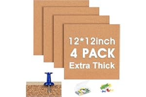 Cork Bulletin Square Board for Walls - SVOPY 4 Pack Extra Thick 12x12 Inches Cork Board Tiles for Home Office Decor,School Message Board Decorative Display Boards