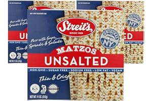 Streit's Unsalted Matzo - Thin & Crispy, Non-GMO, Sodium Free, Low Fat, Vegan, Family Owned, Kosher Certified, Pair with Soups, Spreads & Salads (11oz, Pack of 3)