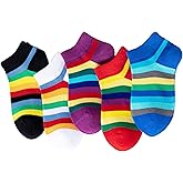 Girls No Show Seamless Socks Rainbow Cotton Stripes Socks Kids Low Cut Athletic Socks For School