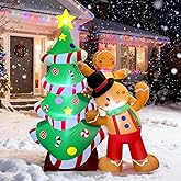 GVDV 8FT Inflatable Christmas Tree with Gingerbread Man Clearance,Giant Outdoor Christmas Inflatables Decoration with Bright LED Lights,Fast Blow Up Christmas Lawn Inflatables with Stakes & Sandbags