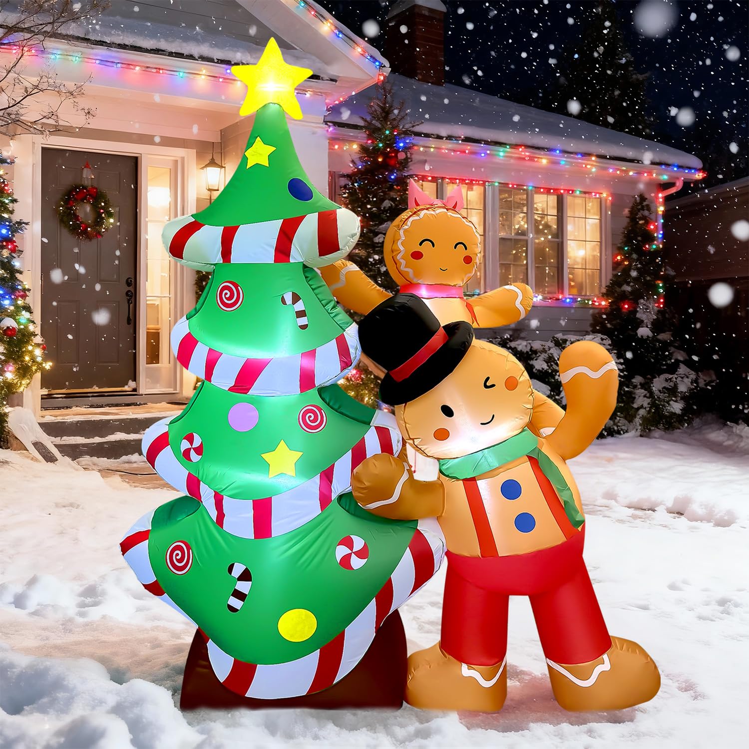 Photo 1 of GVDV 8FT Inflatable Christmas Tree with Gingerbread Man Clearance,Giant Outdoor Christmas Inflatables Decoration with Bright LED Lights,Fast Blow Up Christmas Lawn Inflatables with Stakes & Sandbags