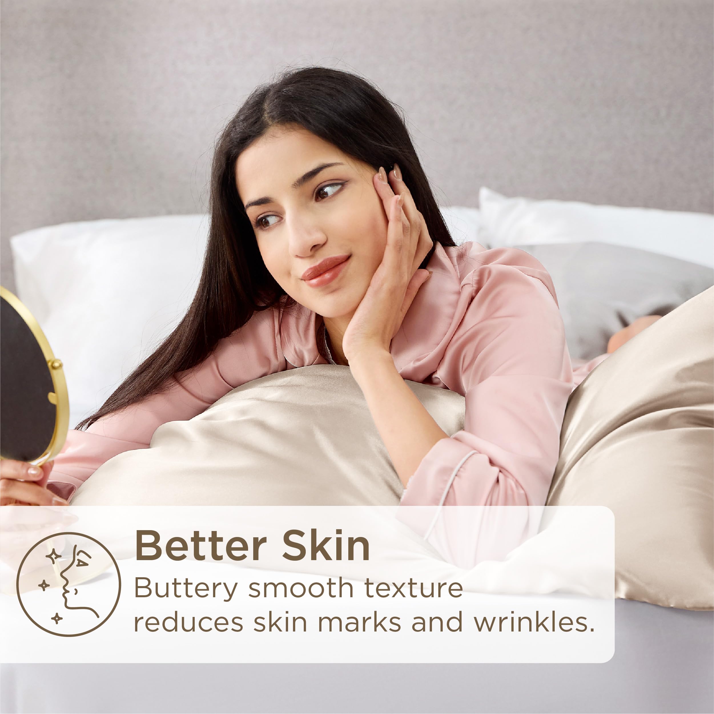 Bedsure Satin Pillowcases, Similar to Silk Pillow Cases Queen Size Set of 2, Pillow Case for Sleeping Women with Envelope Closure, Gifts for Women Men, Beige, 20x30 Inches - Image 4