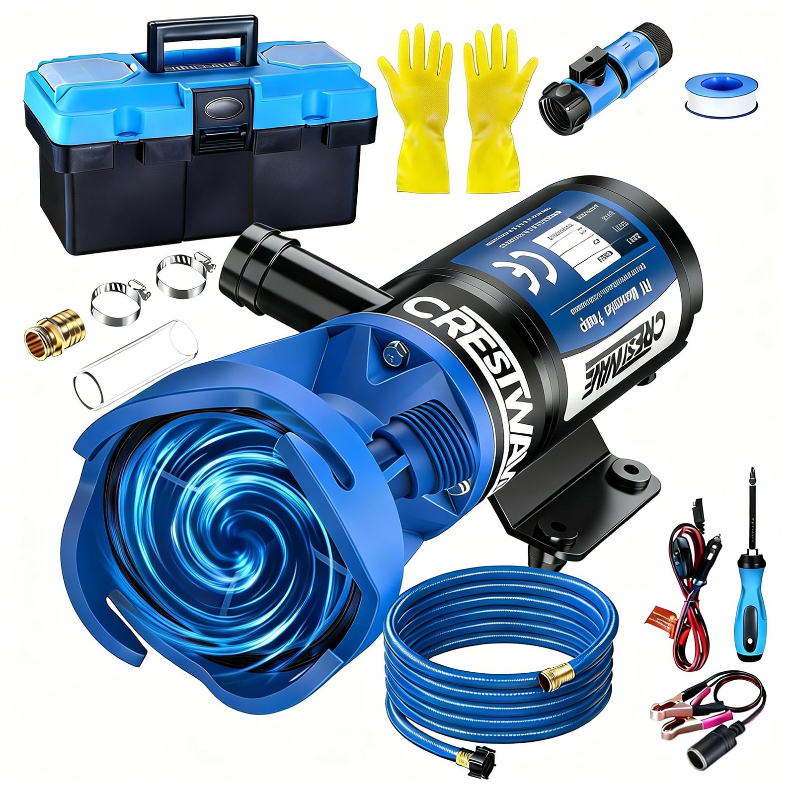 Photo 1 of ***MISSING ATTACHMENTS***CrestWave RV Macerator Pump - Fast 4-Minute Emptying for RV & Boat Tanks | 12GPM, 10FT Lift | 12V 144W Copper Motor, SK5 Blades, Full Protection Kit | Hose Included