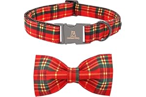 Lionheart glory Christmas Dog Bow Collar Plaid Bow Dog Collar Girl or Boy Dog Bow Tie Collar Pet Gift Adjustable Dog Collar for Large Dog