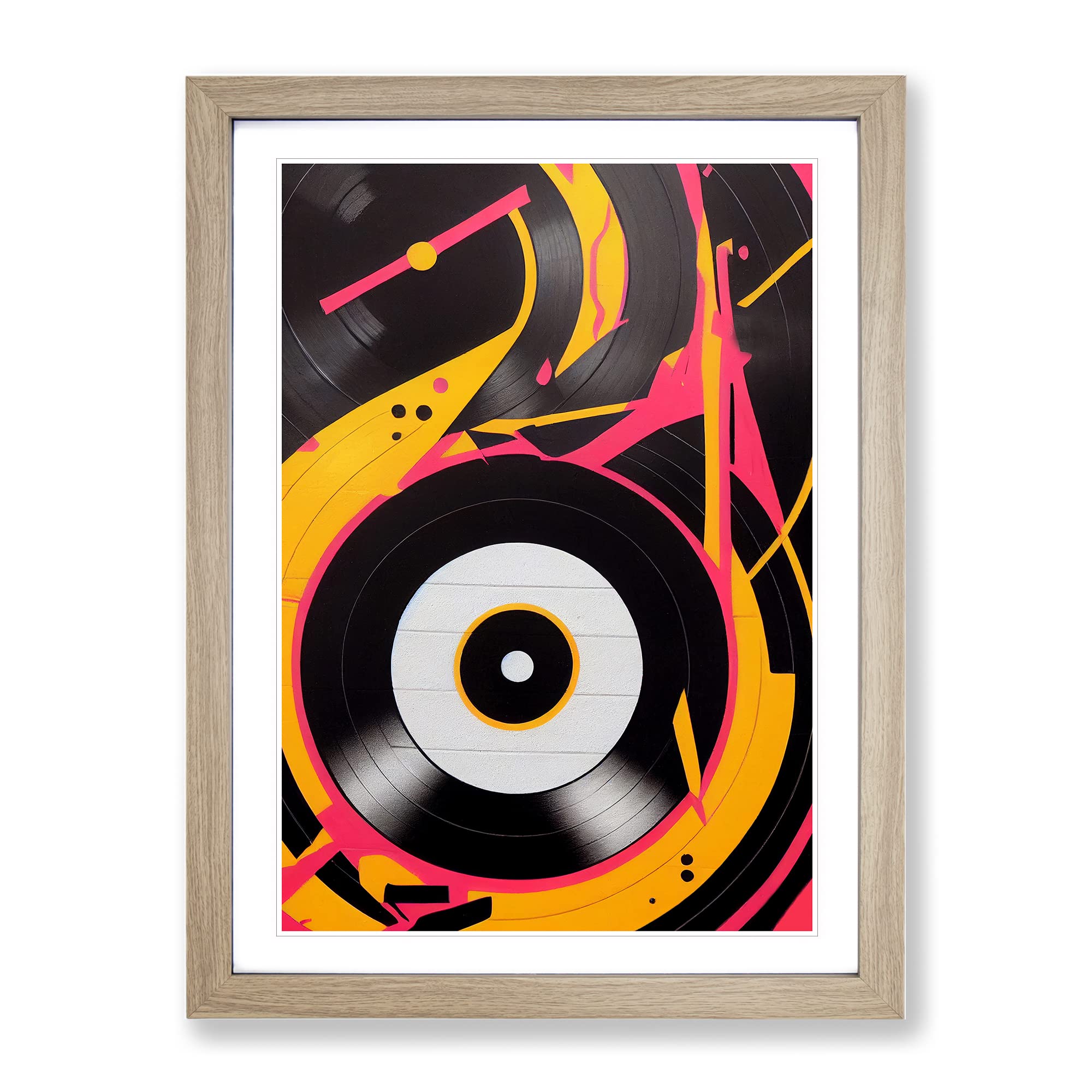 Vinyl Record Player Abstract Framed Print | A3 Oak Framed Wall Art | Ready to Hang | Abstract Fantasy Picture | Living Room Bedroom Lounge Office