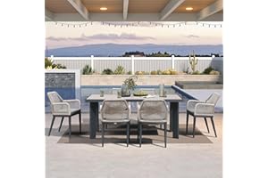 PURPLE LEAF 7 Pieces Patio Dining Set Aluminum Modern Rectangular Table and Rattan Arm Chairs with Cushions for Kitchen Porch Garden Outdoor Furniture Sets, Beige and Dark Grey