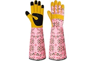 MERTURN Long Gardening Gloves for Women Thorn Proof Leather Garden Gloves Breathable Working Gloves for Women Yard Outdoor
