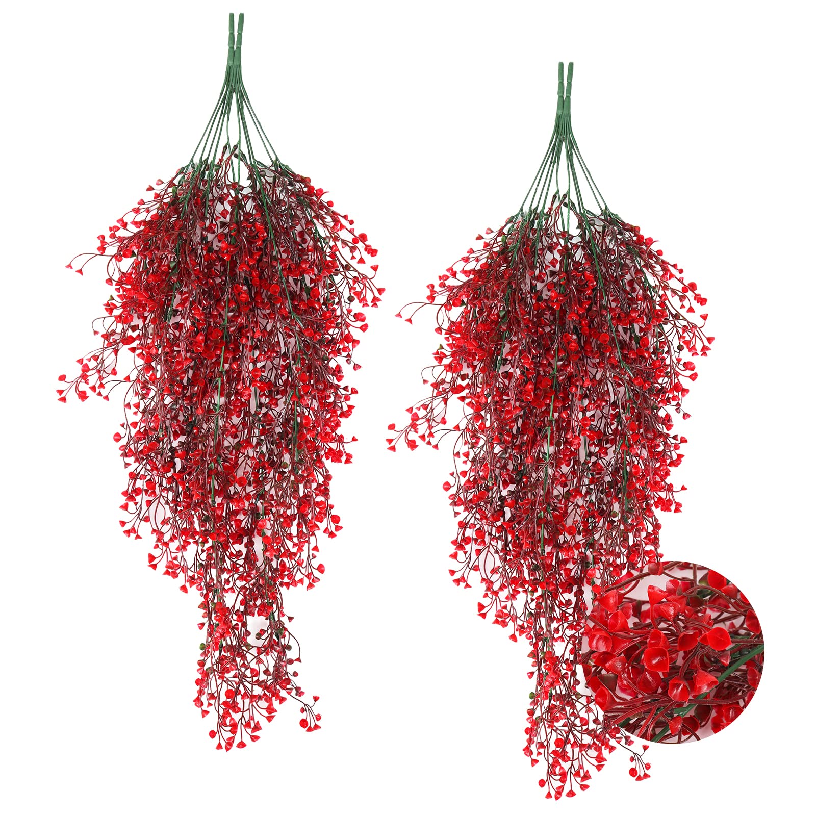 Photo 1 of RECUTMS 4 Pcs Faux Hanging Vines Ferns Artificial Hanging Plants Fake Ivy Wall Plants Decoration for Indoor Outdoor Valentines Day Patio Garden Wedding Balcony Christmas Party Home Spring(Red)