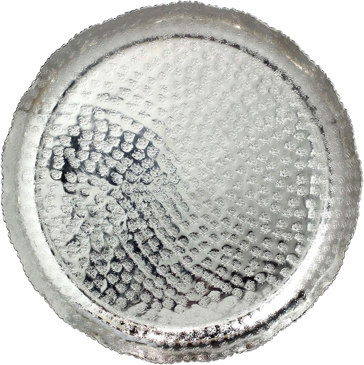 Handcrafted Silver Style Candle Plate With Hammered Detailing 32Cm