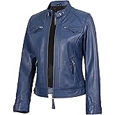 Decrum Real Womens Leather Jacket - Cafe Racer Style Leather Jackets for Women