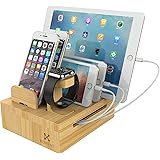 Kurrent Bamboo Desktop Charging Organizer: Multi device Dock w/ Apple Watch Stand for iPhone, iPad, Smartphone, Tablets and Apple Watch (For Use with Separate Charger)