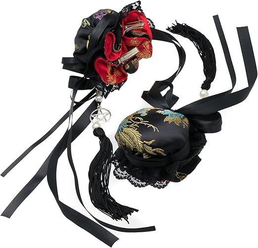 Amazon Sol お団子カバー シニヨンカバー チャイナロリィタ 中華ロリィタ リバーシブル 2色 赤色 黒色 フリンジチャーム付き ショートヘアーok コスプレ 仮装 通販