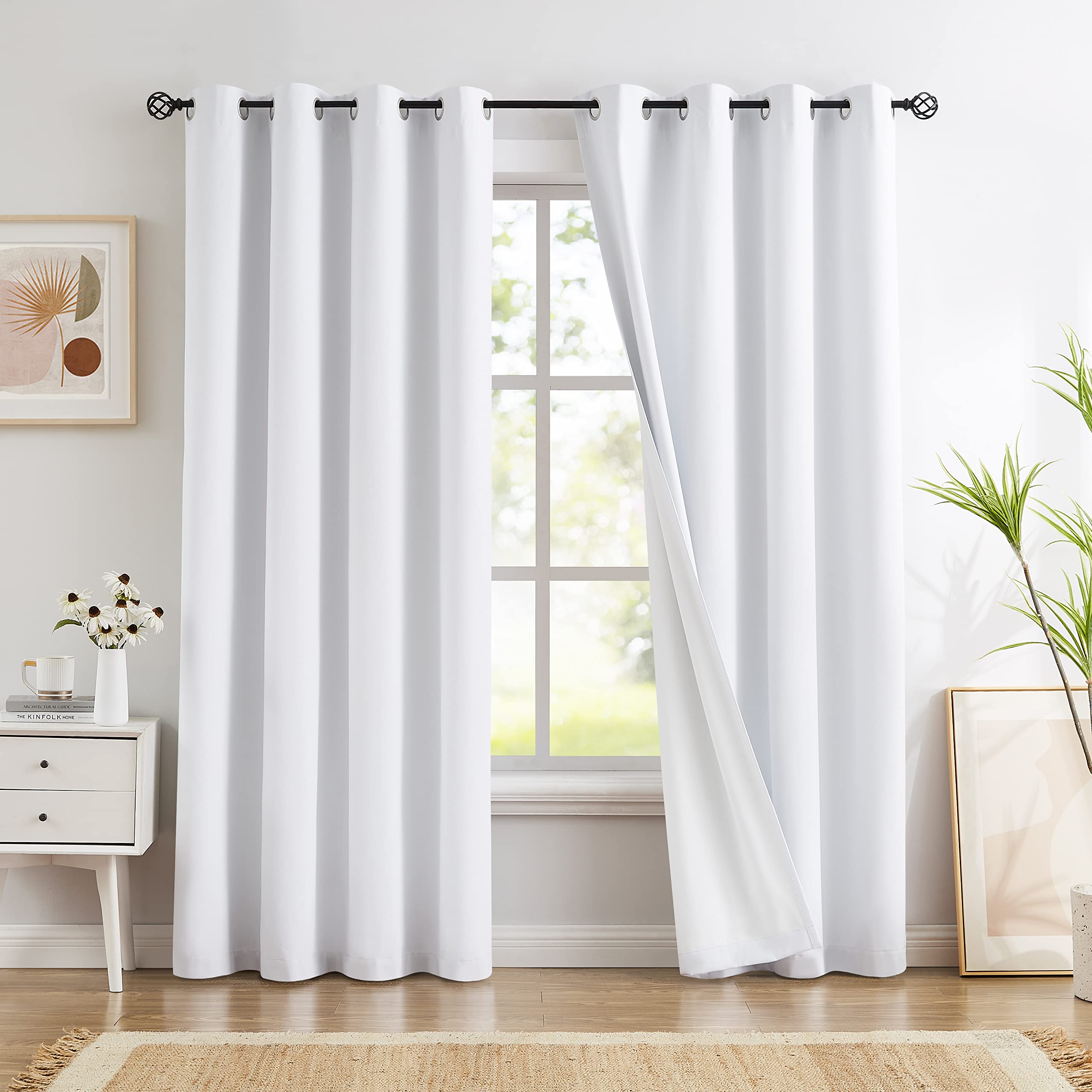 Treatmentex White Blackout Curtains for Bedroom Living Room 52 x 72 Inch Drop Linen Look Blackout Curtain Set with White Coating Solid Thermal Insulated Energy Saving Eyelet Curtain Drapes 2 Panels — image 1