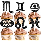 18pc Black Glitter Dessert Cupcake Topper Constellation Sign Horoscope Lore Lover Theme Decorations Baby Shower Boys Girls Happy Birthday Party Decor Supplies
