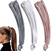 BEIQIYA 3pcs Banana Hair Clips for Women, Vintage 90s Double Comb Hairpin, Non-Slip Hairstyle Claws Accessories for Thick Thin Long Short Straight Curly Hair- White & Gray & Pink