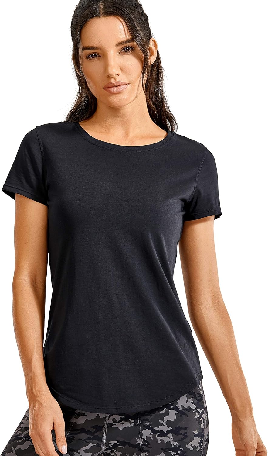 CRZ YOGA Women's Pima Cotton Short Sleeve Workout Shirt Yoga T-Shirt Athletic Tee Top at  Women’s Clothing store