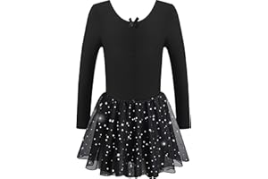 DANSHOW Girls Glitter Leotards for Ballet Dance Dress with Tutu Skirt Petal Sleeve