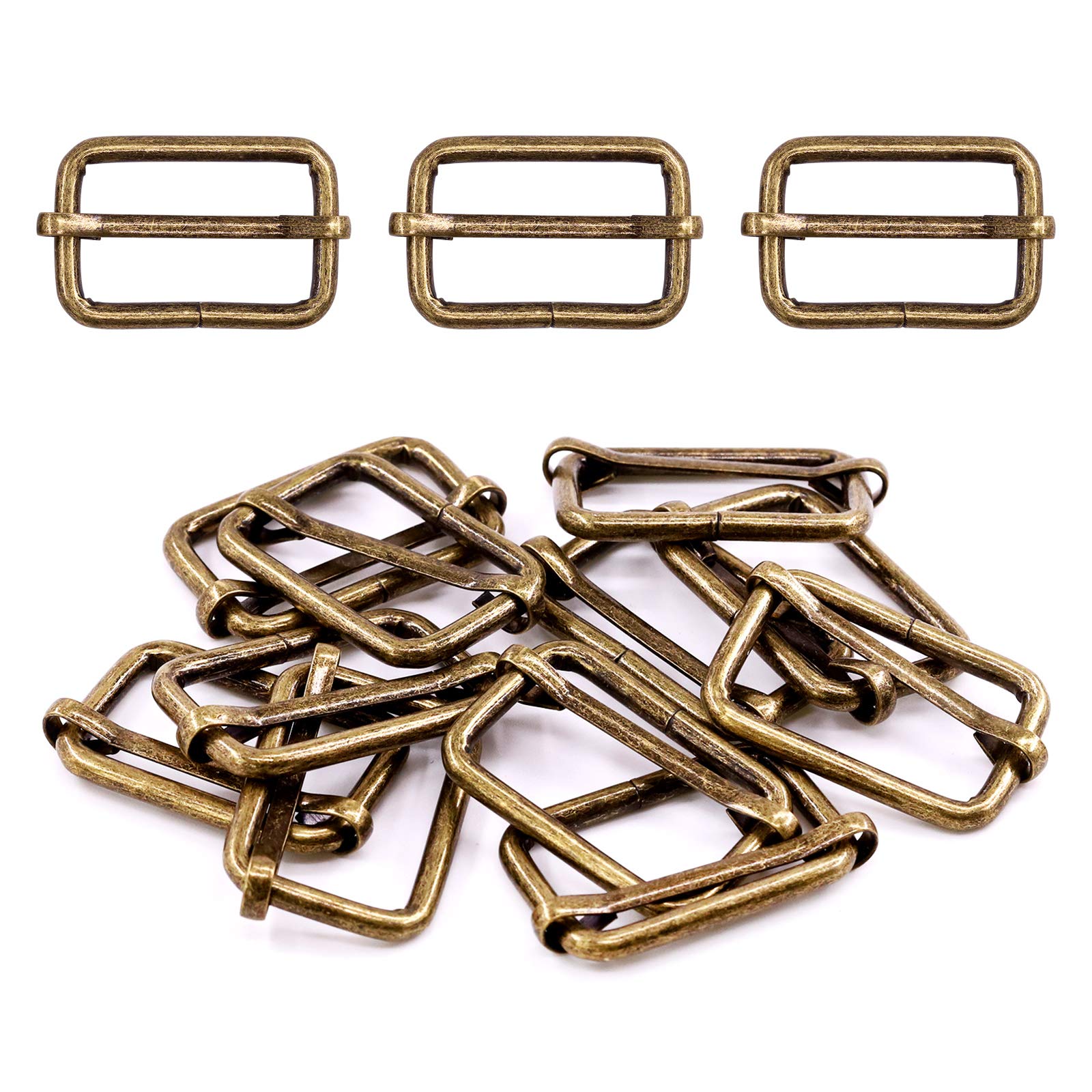 Swpeet 60Pcs Bronze Heavy Duty Metal Rings Metal Rectangle Adjuster Triglides Slides Buckle (Bronze, 5/4 Inch)