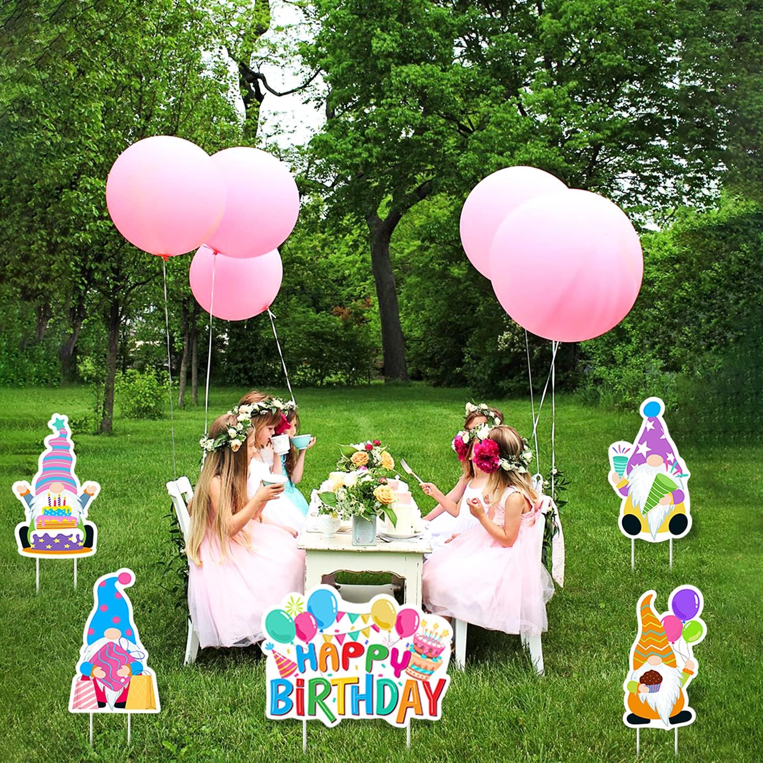 WATINC 5Pcs Happy Birthday Gnomes Yard Signs with Plastic Stakes Single Sided Printing Waterproof Birthday Cake Gnome Balloons Ribbons Gift Bday Party Decorations Supplies for Outdoor Lawn Garden : Garden & Outdoor