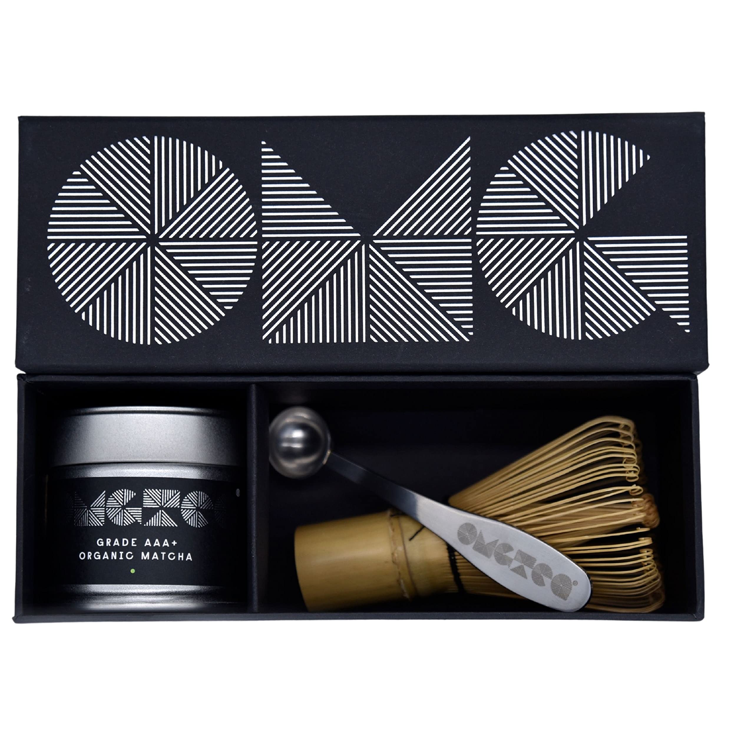 OMGTea GIFT SET Organic Japanese Matcha Green Tea Powder. Ceremonial. 30g/30 servings. Includes Handmade Bamboo Whisk and OMGTea measuring Spoon. (Ceremonial AAA+ Grade Set)