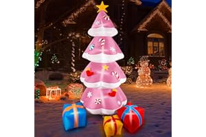 Calmbee 14 Ft Christmas Inflatable Decoration, Christmas Tree with Presents Built-in LED Lights, Outdoor Blow Up Yard Fun Decor, for 2025 Outdoor Xmas Garden Decor, Pink