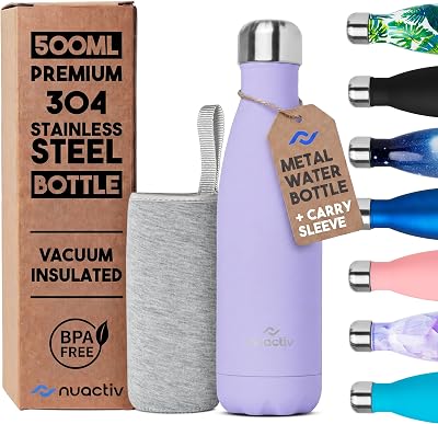 Nuactiv Stainless Steel Water Bottle 500ml Vacuum Insulated Leakproof