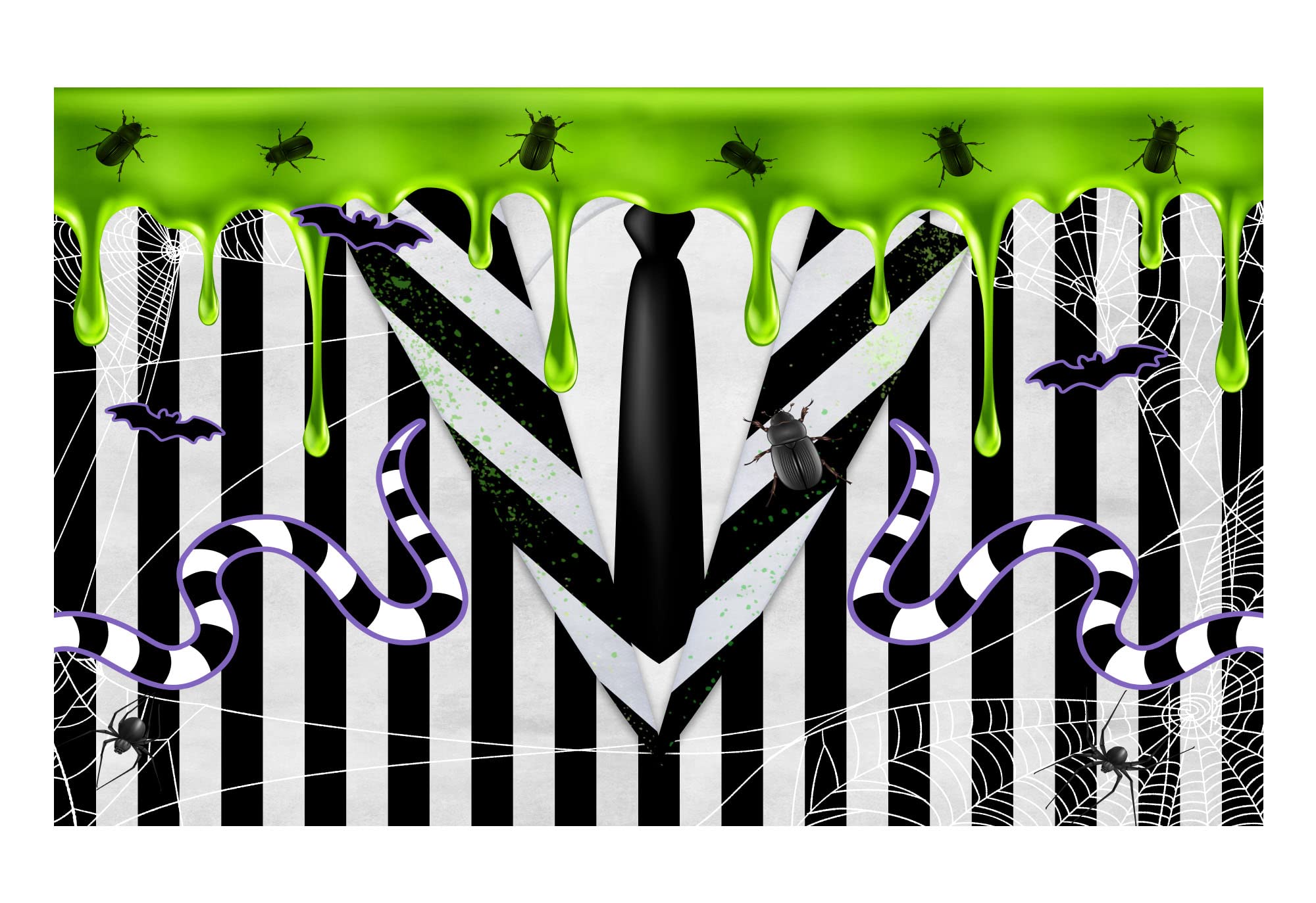 Photo 1 of Allenjoy Black and White Halloween Stripes Backdrop for Photography Pictures Juice Beetle Wall Decor Wedding Birthday Costume Party Supplies Decorations Banner Holiday Photo Booth Background