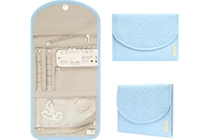 BLUTETE Jewelry Travel Foldable Bag | Organizer Roll Jewelry Case | Travel Jewelry Storage Case for Women | Rings Earrings Necklaces Bracelets Organizer (Powder Blue)