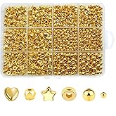 Looconi 1500pcs Gold Spacer Beads Set, Assorted Round Star Gold Beads for Bracelet Jewelry Making