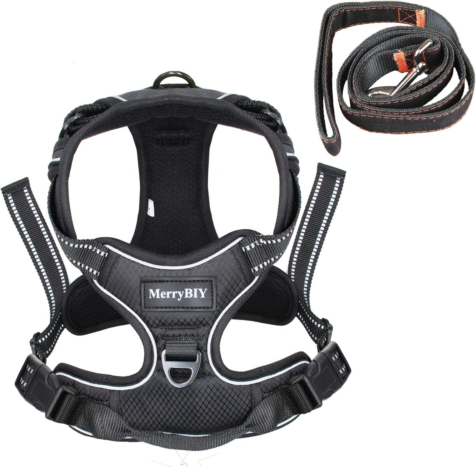 MerryBIY Dog Harness, No Pull Dog Harness Reflective Adjustable Vest with Handle& Front and Back Lead Attachments Padded Puppy Pet Outdoor Chest Harness for Small Medium Large Dogs Training Walking