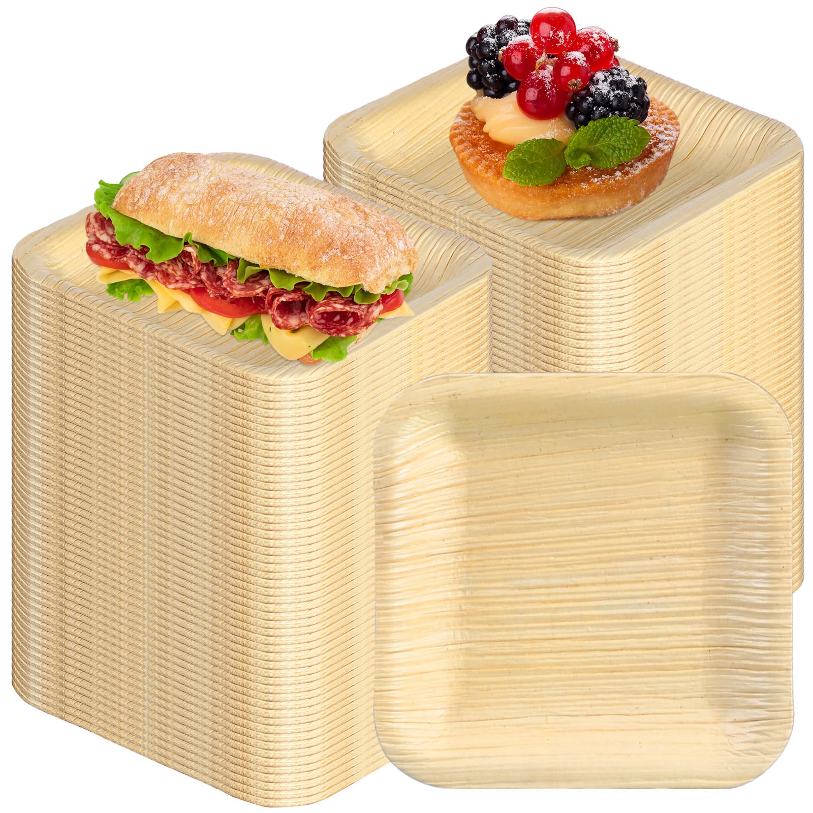 Photo 1 of Sliner 200 Pieces Christmas Bamboo Plates Made from Palm Leaf 4 Inch Christmas Platters Square Party Disposable Dessert Plates for Guests Weddings Catering Events Party Favor