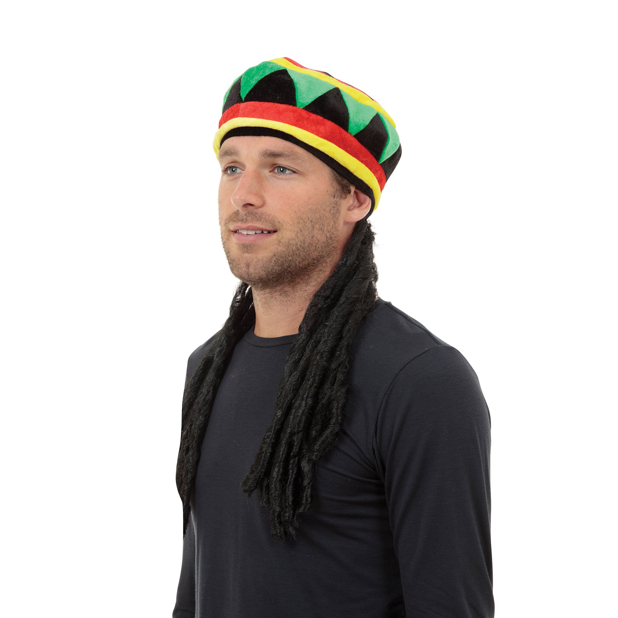 Rasta Hat WIth Long Black Hair Wig, 1 Pc. - Exqusite Design, Perfect Accessory for Parties, World and Culture, Festivals, & More Halloween