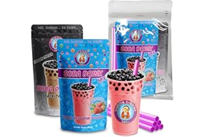 STRAWBERRY CREAM Boba Tea Kit Includes Tea Powder, Real Tapioca Pearls & Straws By Buddha Bubbles Boba