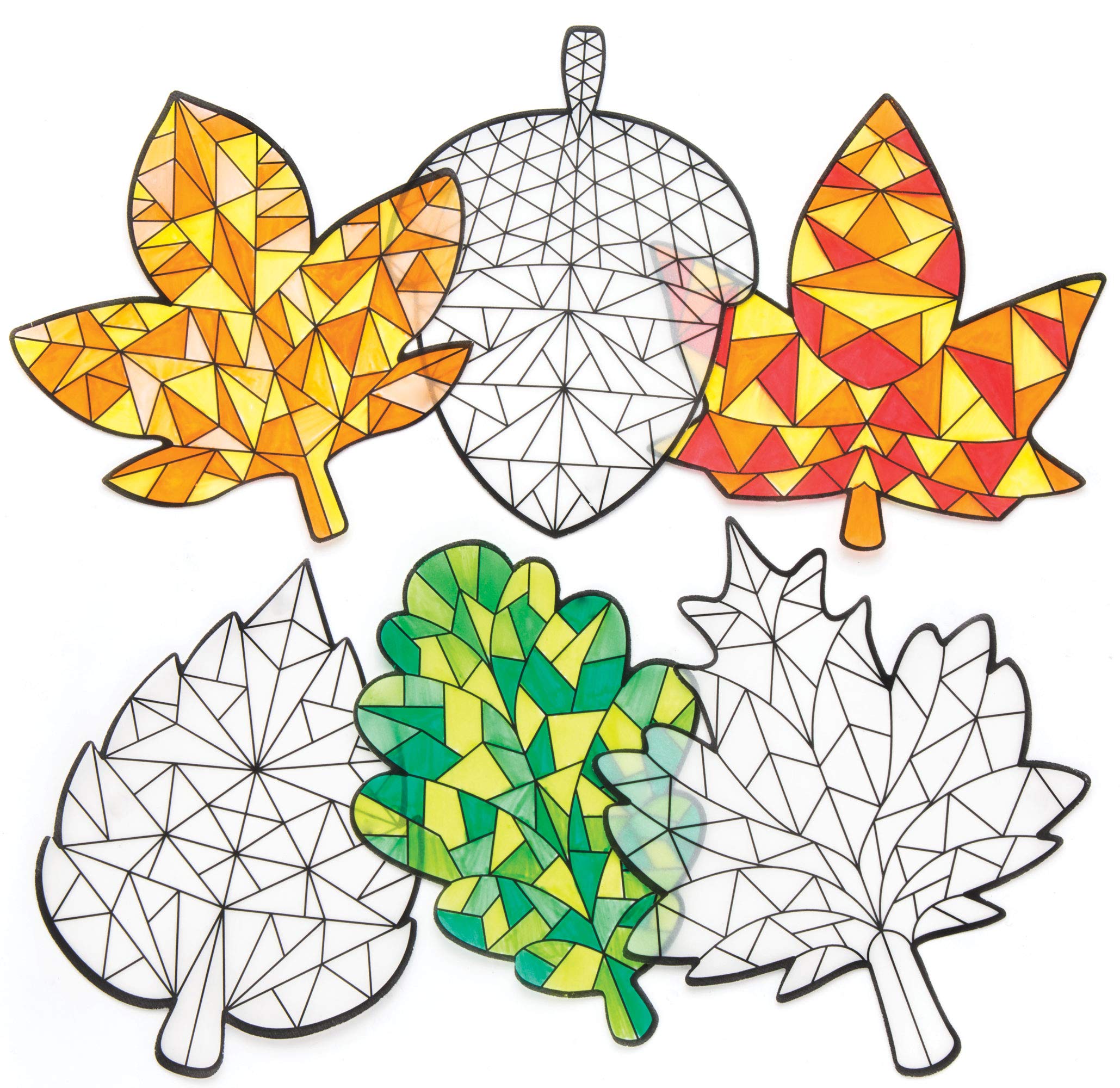 Baker Ross AR646 Autumn Colour In Window Decorations - Pack of 12, Window Stickers Kids, Suncatcher Stained Glass Effect for Children to Make and Display,15.5cm x 12.5cm