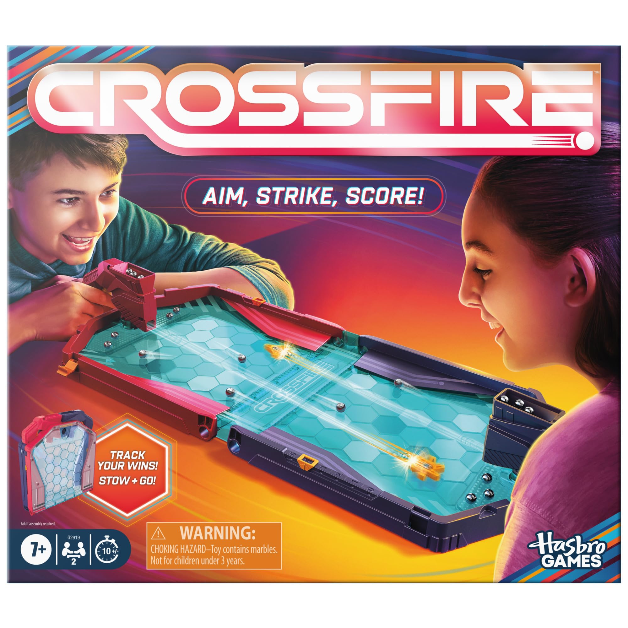 Hasbro Gaming Crossfire Game | Indoor Active Game for Kids and Teens | 2 Blasters, Marbles, Arena | Fun Family Board Games |