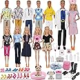ZTWEDEN 71Pcs Doll Clothes and Accessories for 12 Inch Boy Dolls and Girl Dolls Pet Care Set includes 25 Wear Clothes Shirt Jeans Suit Shoes Pet Doctor Playset Trolley Backpack for 12'' Boy Girl Doll