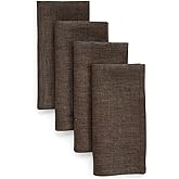 Solino Home Linen Cloth Napkins Set of 4-100% Pure Linen Chambray Brown Dinner Napkins 20 x 20 Inch for Winter, Mothers Day - Athena, Handcrafted and Machine Washable