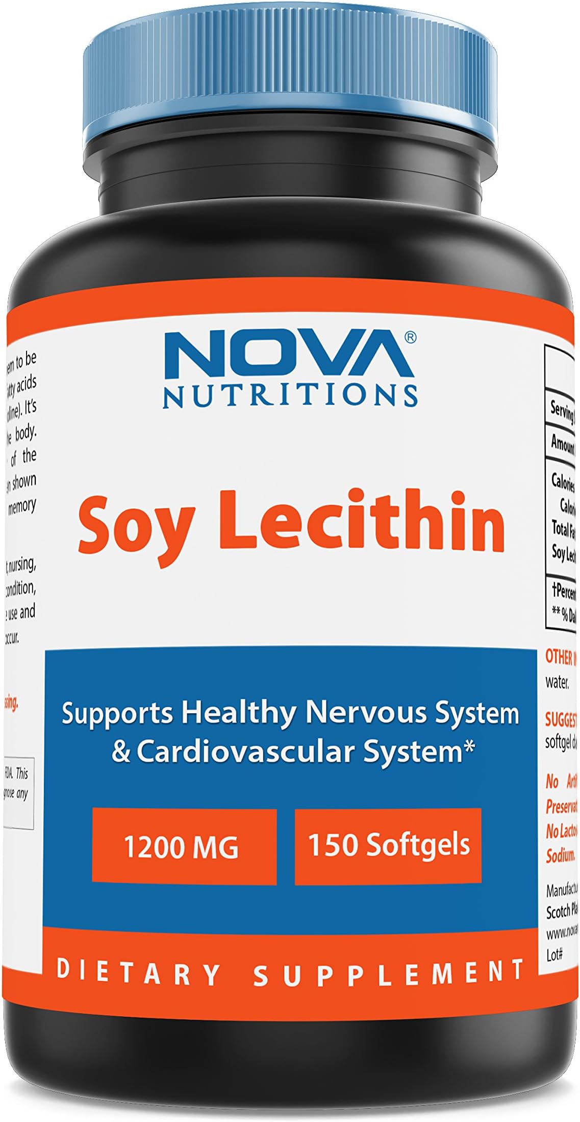 Nova Nutritions Soy Lecithin 1200mg, Non-GMO Supplement 150 Softgels