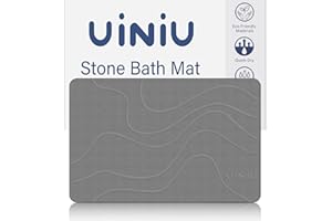 UINIU Stone Bath Mat, Diatomaceous Earth Shower Mat for Bathroom, Non Slip Super Absorbent Quick Drying Natural Stone Drying Mat, Elegant & Modern Design, Easy to Clean (23.6"×15.4" Dary Grey)