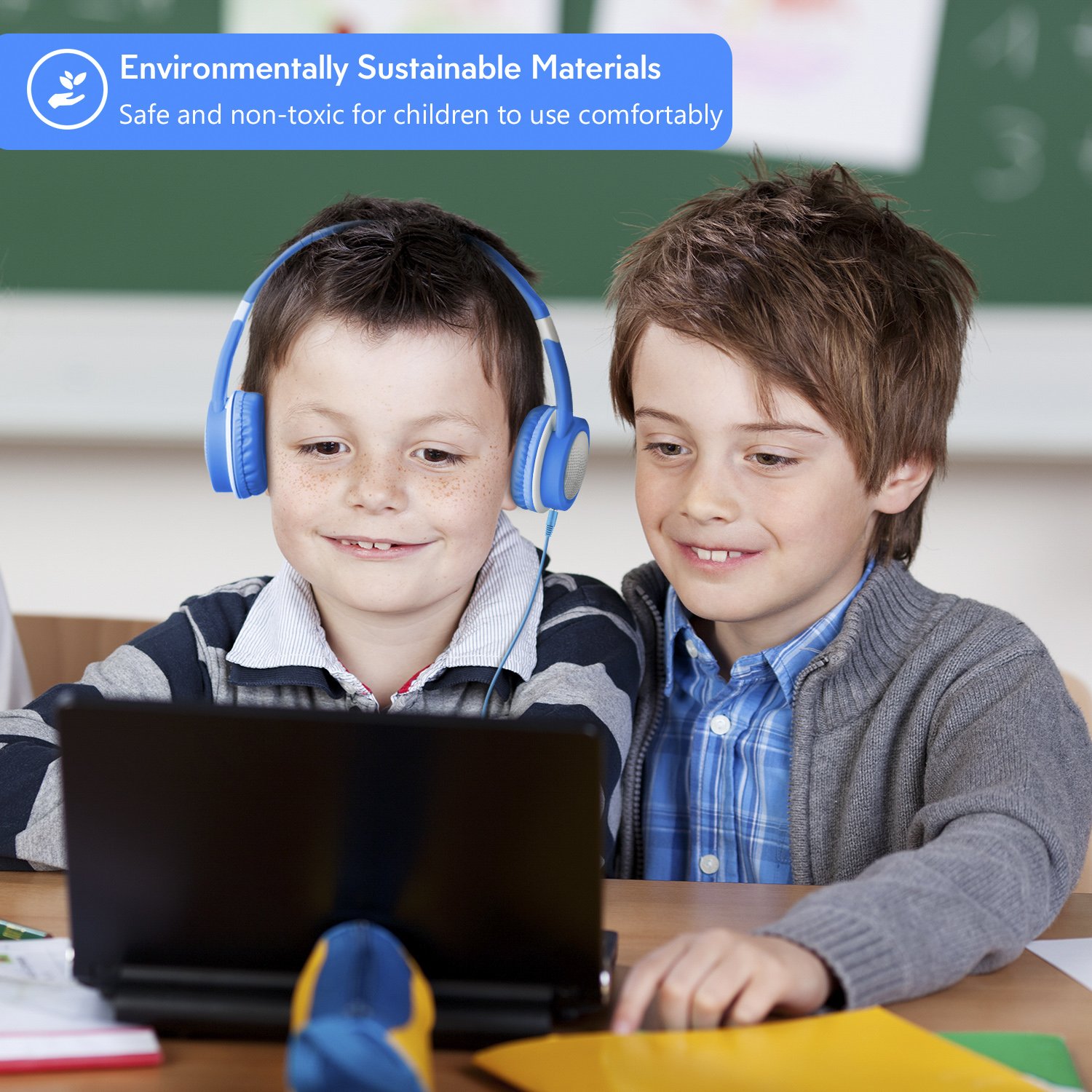 Kids Headphones - Comfortable and Adjustable Wired Over Ear Headset with Volume Limiting - Toddlers Headphones for Boys and Girls (Blue)