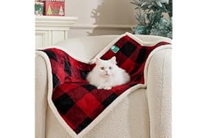 Qeils Dog Blankets for Small Dogs, Waterproof Dog Blanket Washable, Soft Sherpa Fleece Puppy Blanket for Kitten Doggy, Warm Cat Blankets for Indoor Cats, 30"X40", Red Christmas Checker