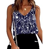 Ekouaer Womens Silk Satin Tank Tops V Neck Casual Cami Sleeveless Camisole Blouses Summer Basic Tank Shirt
