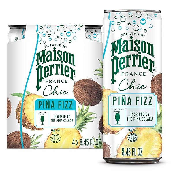 MAISON PERRIER CHIC PINA FIZZ, PINEAPPLE AND COCONUT FLAVORED SPARKLING BEVERAGE, LOW CALORIE, MOCKTAIL, 4-PACK