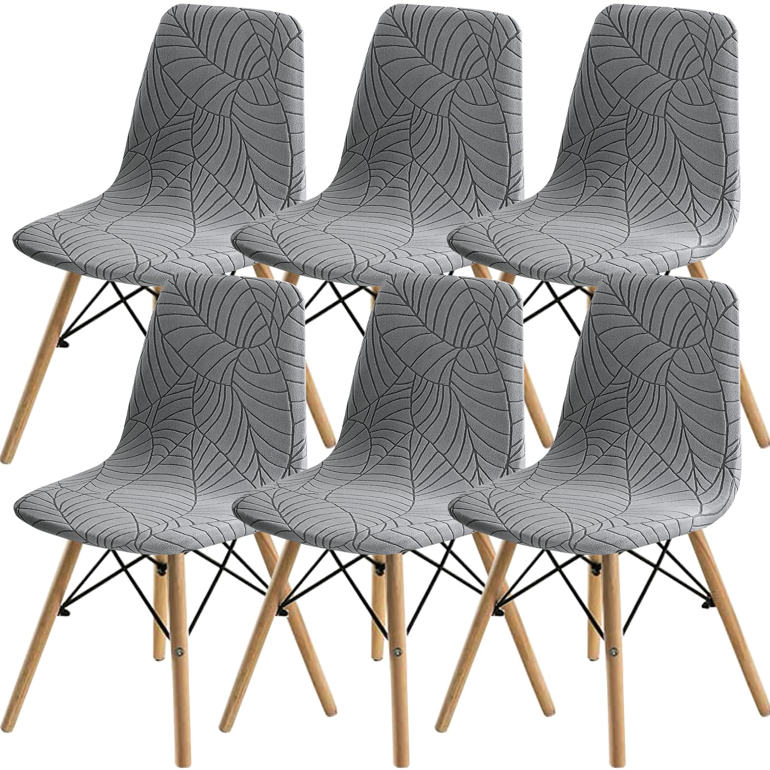 SHENGYIJING Dining Chairs Covers Set of 2/4/6,Style Shell Dining Chair Mid Century Modern Chair Sipcover,Upholstered Dining Accent Side Chair Covers (Light Grey1,6 Pieces)